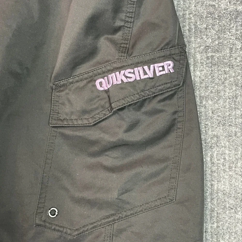 Quiksilver Board Shorts Mens 36 Black Cargo Swim Trunks Embroidered Logo Surf